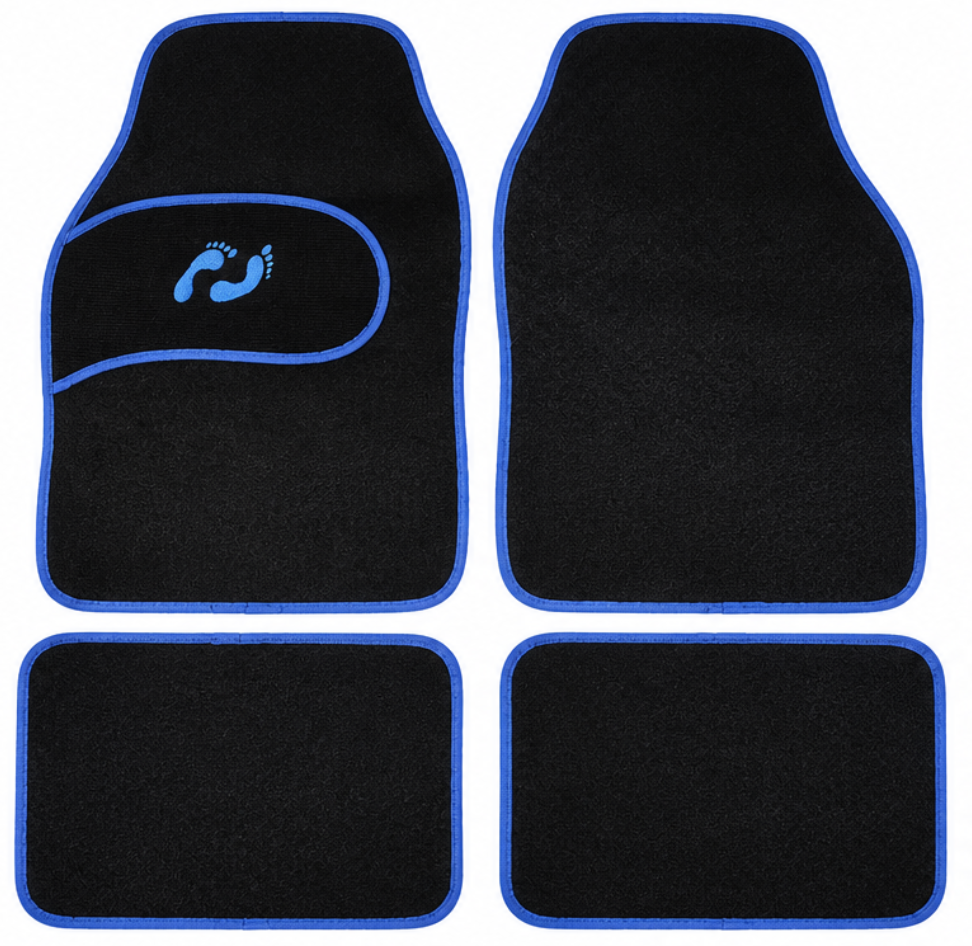 Set Covorase Auto Universale 4 Piese Material textil Negre cu Margine Albastra